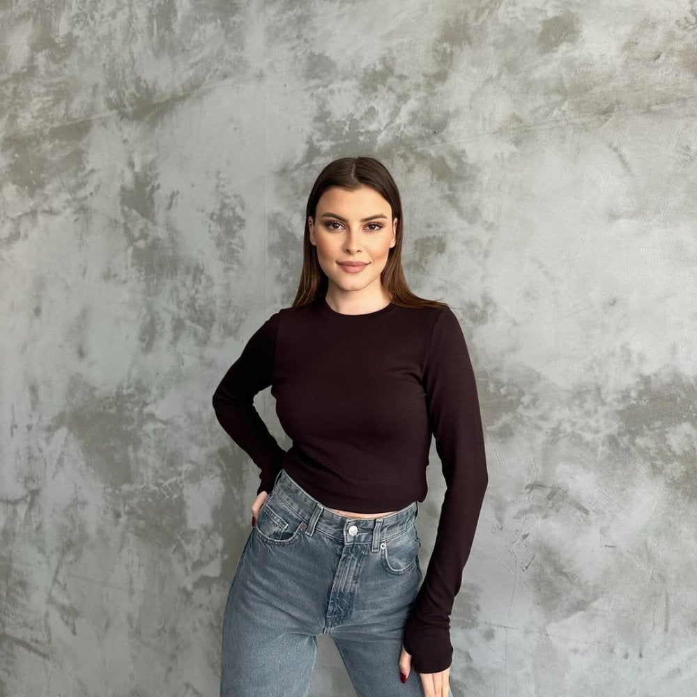 Parmak Geçmeli Body Kahverengi