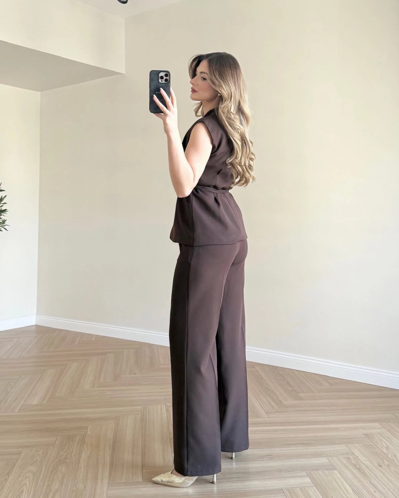 SERENA Premium Yelek Pantolon İkili Takım - Kahve