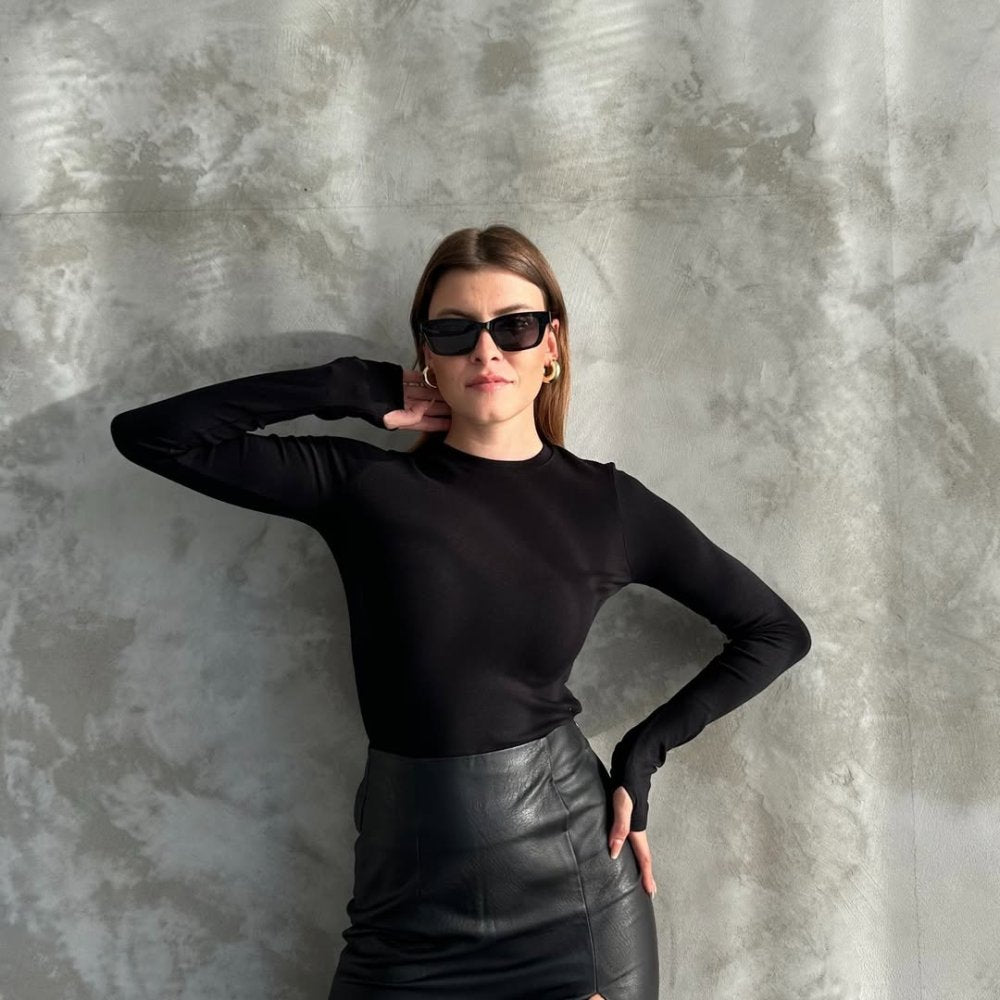 Parmak Geçmeli Body  Siyah