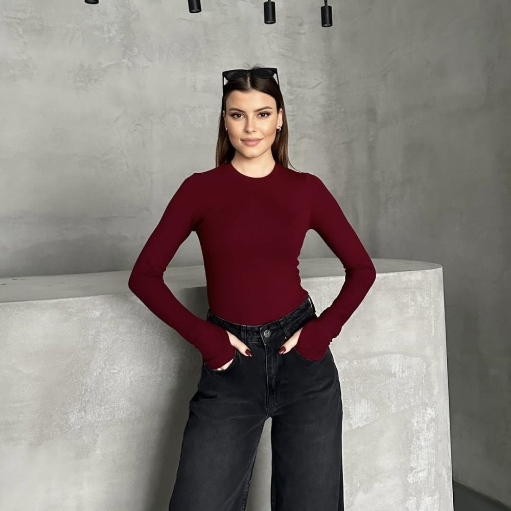 Parmak Geçmeli Body  Bordo