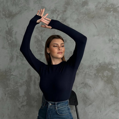 Parmak Geçmeli Body  Lacivert