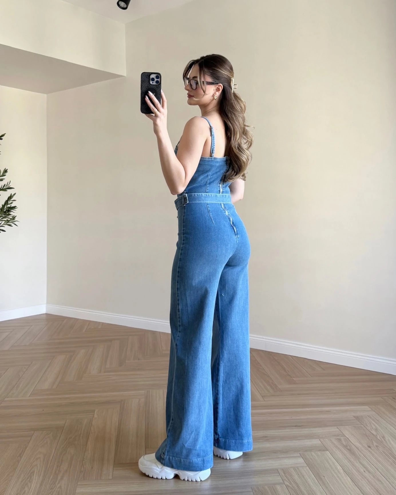 Askılı Denim Tulum - Mavi