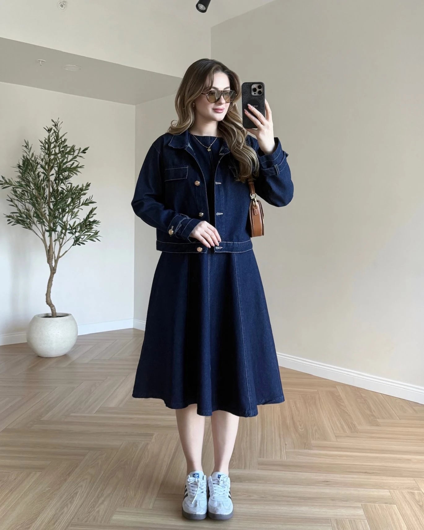 Denim Ceket - Elbise İkili Takım - Lacivert