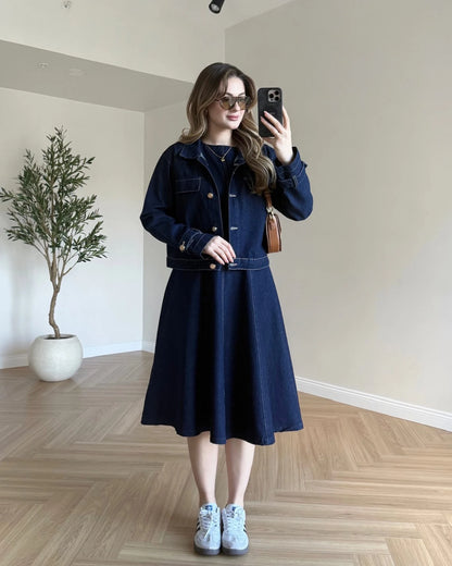 Denim Ceket - Elbise İkili Takım - Lacivert