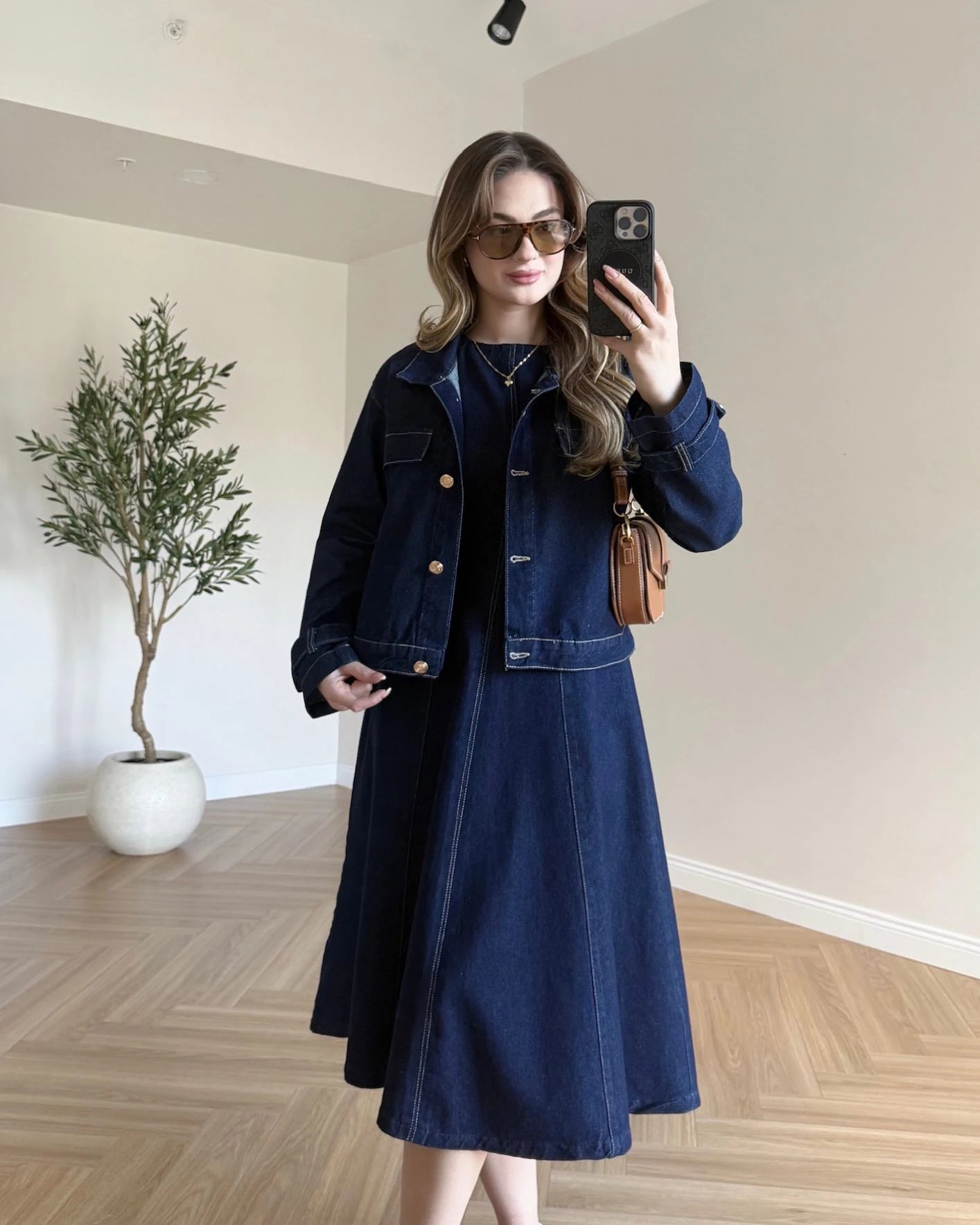 Denim Ceket - Elbise İkili Takım - Lacivert