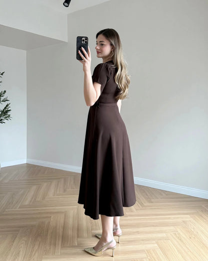 EMMA Kemerli Midi Boy Elbise - Kahve