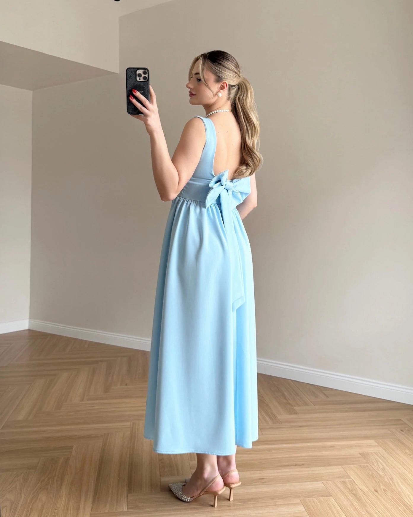 Fiyonk Detaylı Askılı Elbise - Bebe Mavi