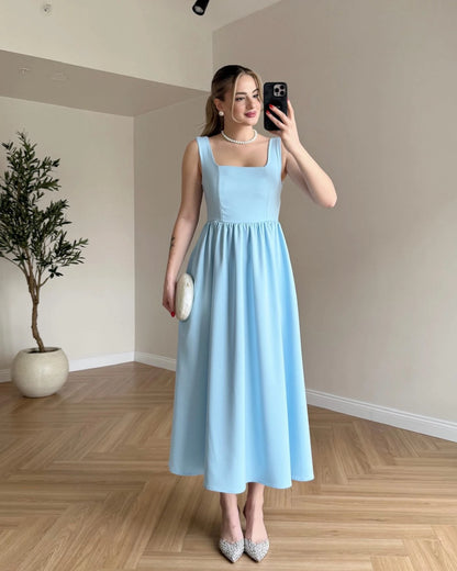 Fiyonk Detaylı Askılı Elbise - Bebe Mavi