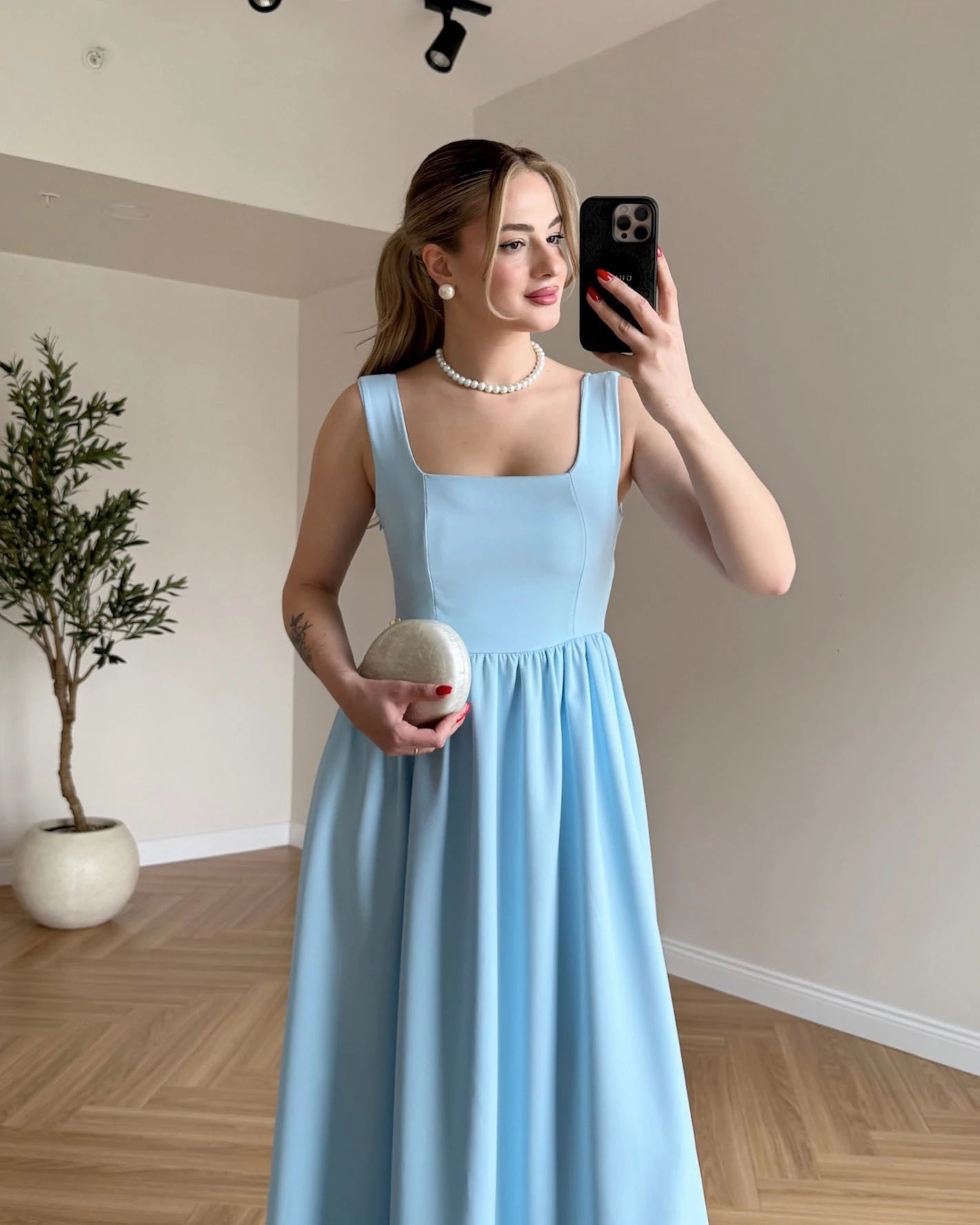 Fiyonk Detaylı Askılı Elbise - Bebe Mavi