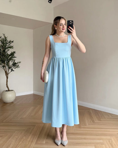Fiyonk Detaylı Askılı Elbise - Bebe Mavi