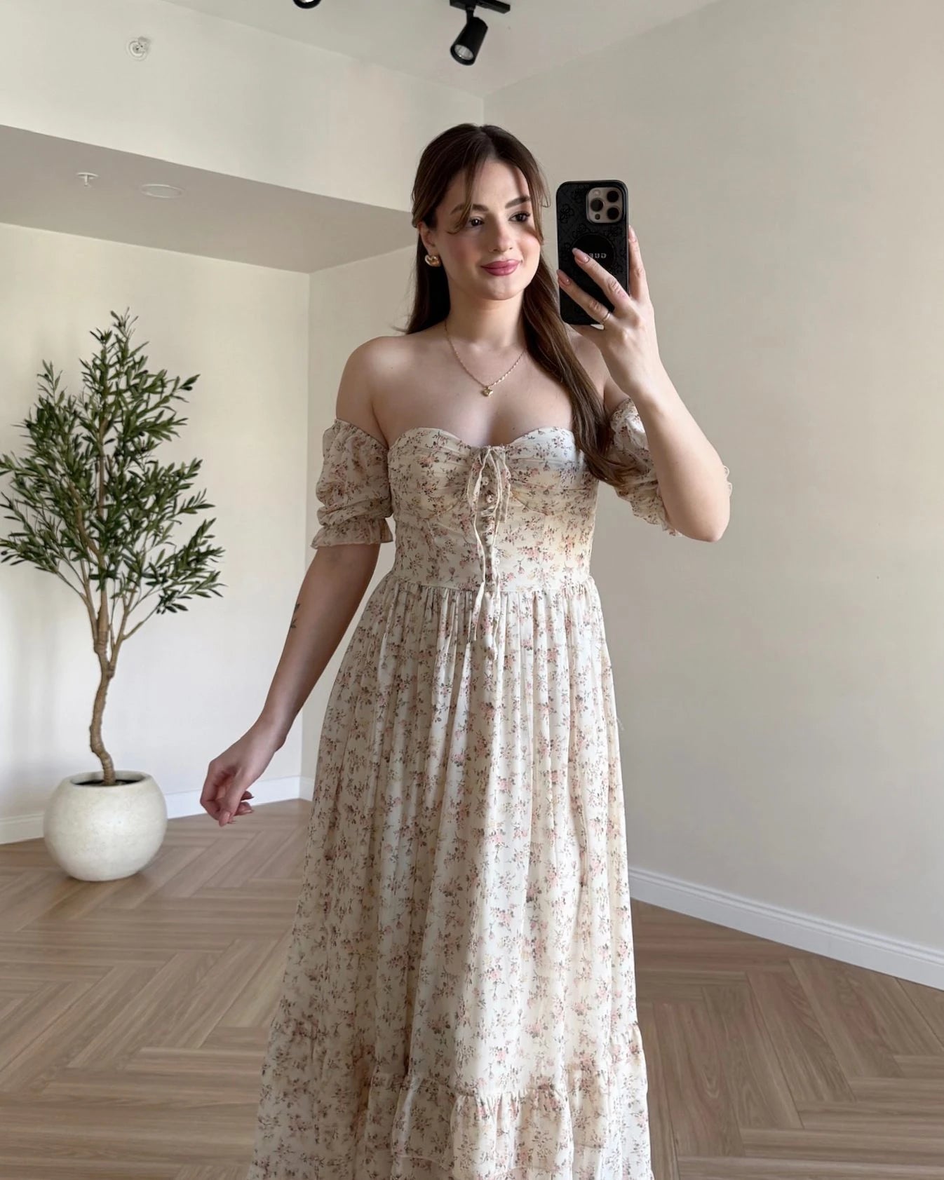 HEIDI Çıtır Desenli Midi Elbise - Sarı