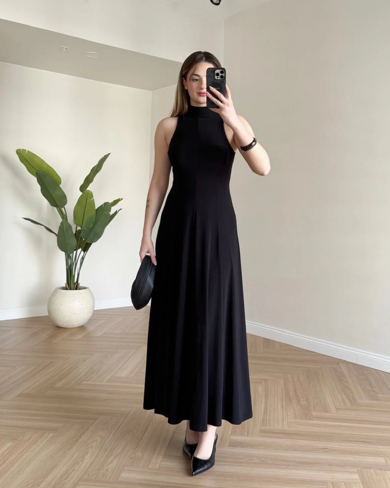 JUVE Halter Yaka Maksi Elbise - Siyah