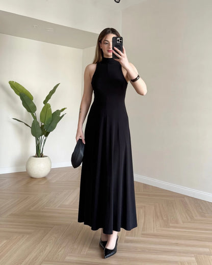 JUVE Halter Yaka Maksi Elbise - Siyah
