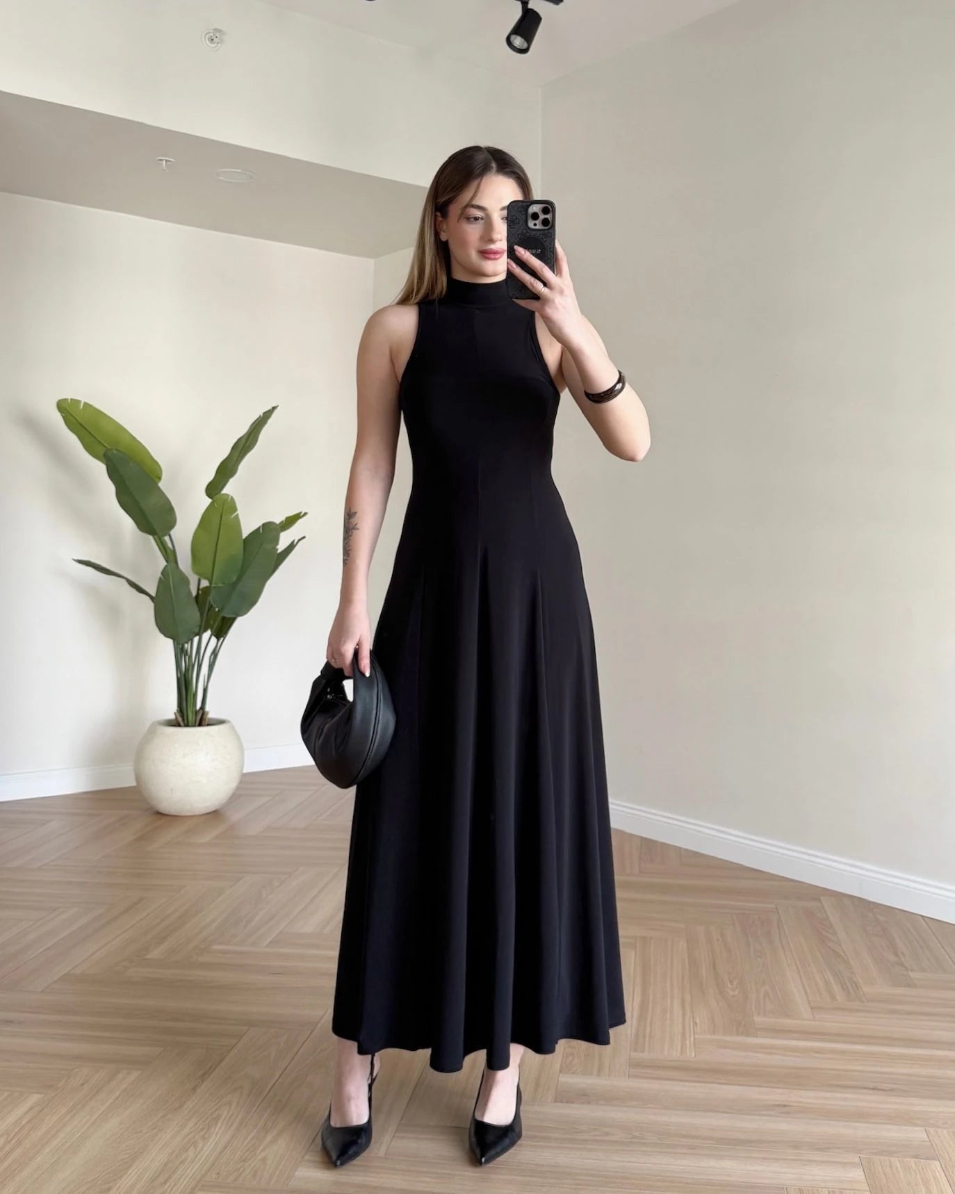JUVE Halter Yaka Maksi Elbise - Siyah