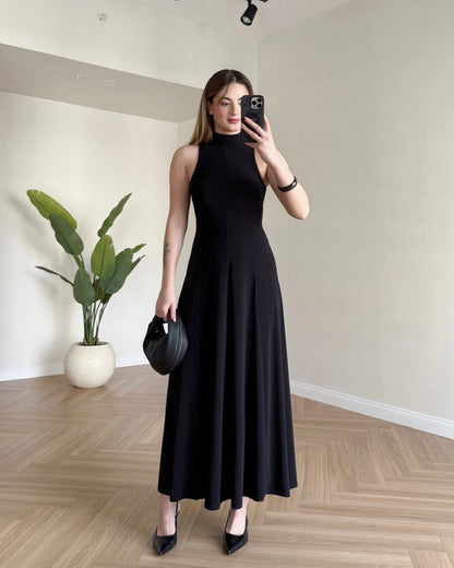 JUVE Halter Yaka Maksi Elbise - Siyah