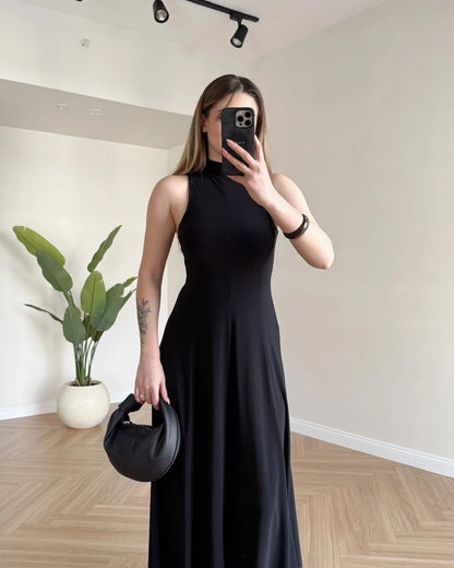 JUVE Halter Yaka Maksi Elbise - Siyah