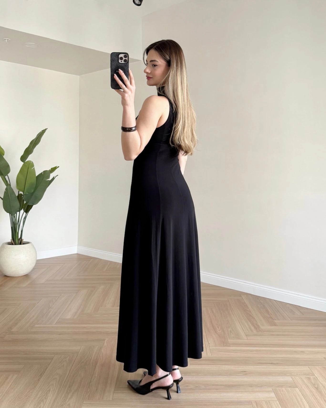 JUVE Halter Yaka Maksi Elbise - Siyah