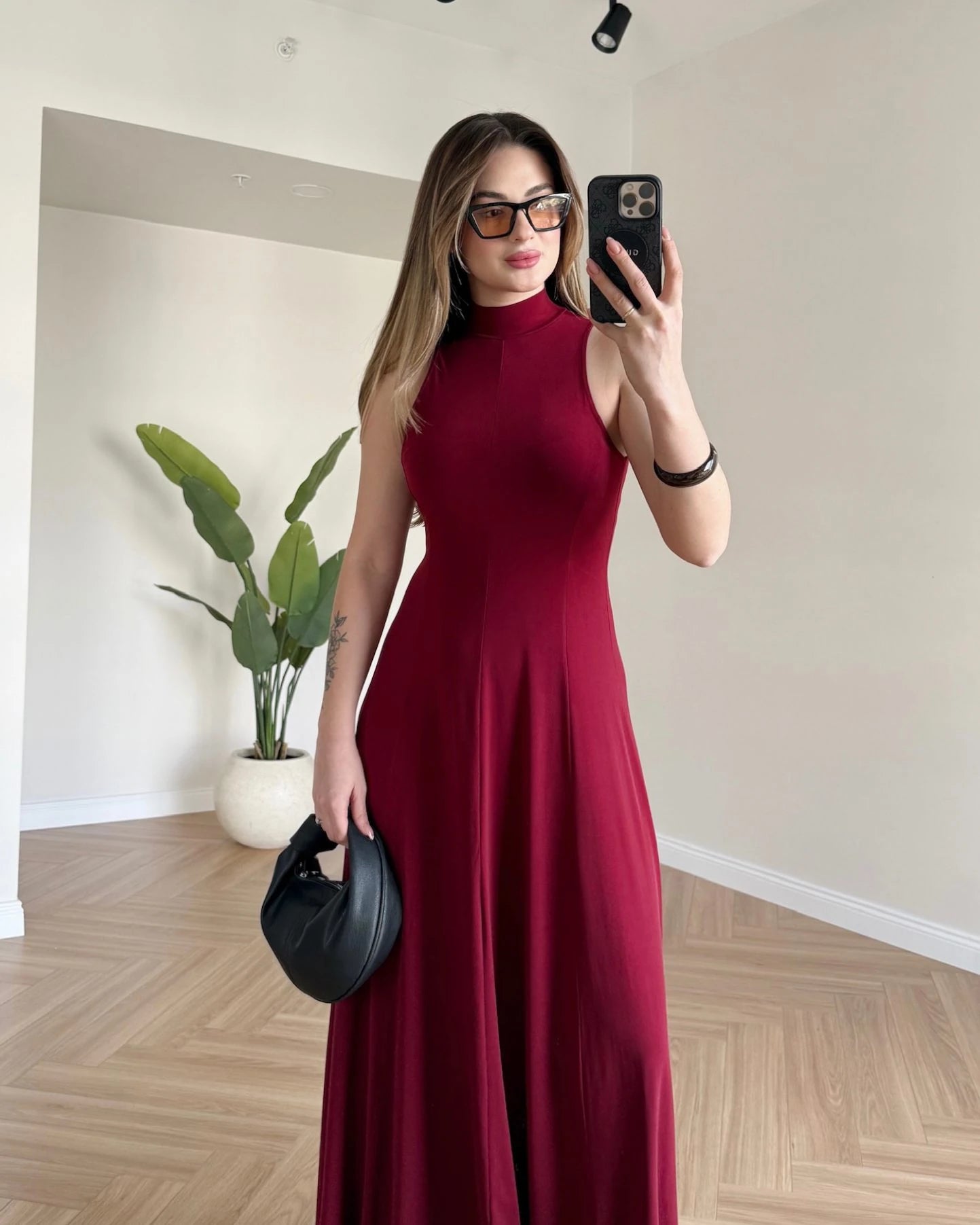 JUVE Halter Yaka Maksi Elbise - Bordo