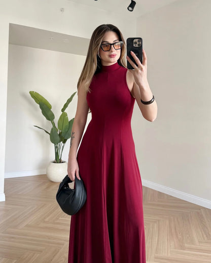 JUVE Halter Yaka Maksi Elbise - Bordo