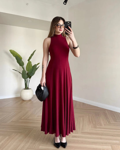 JUVE Halter Yaka Maksi Elbise - Bordo