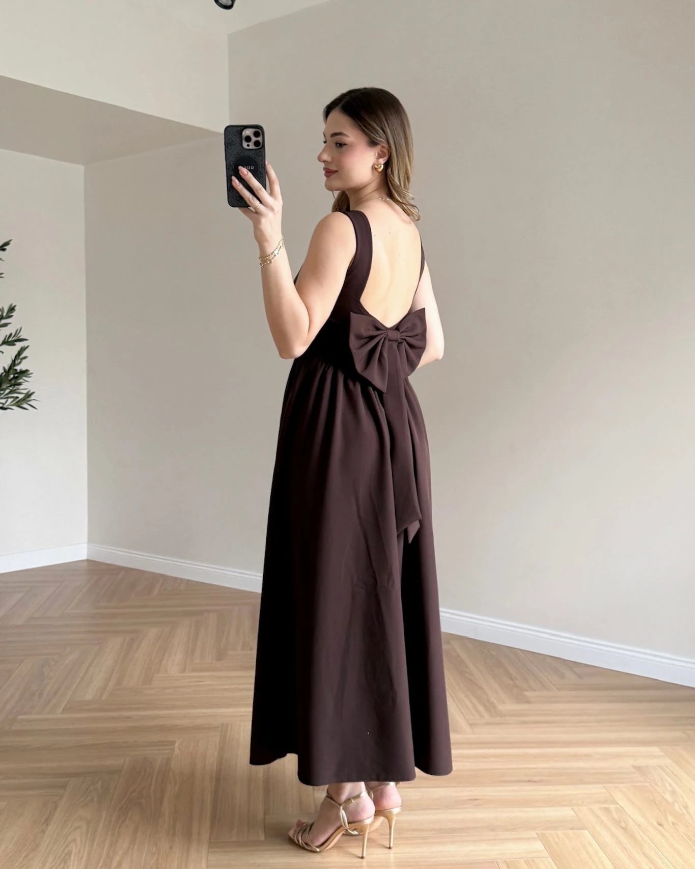 KENDALL Sırt Detaylı Elbise - Kahve