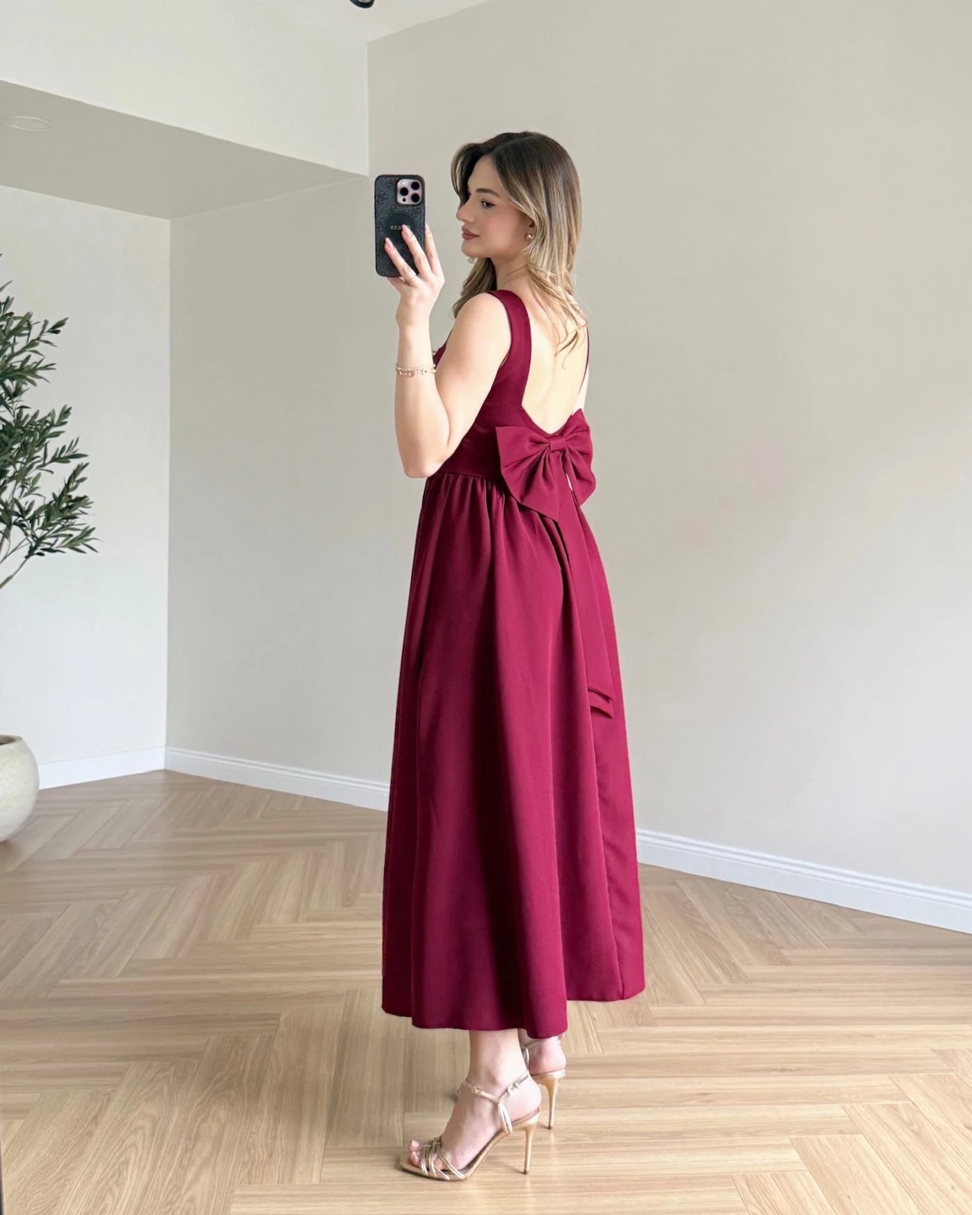 KENDALL Sırt Detaylı Elbise - Bordo