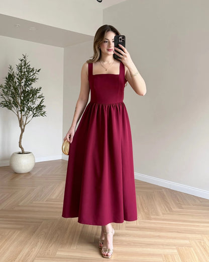 KENDALL Sırt Detaylı Elbise - Bordo