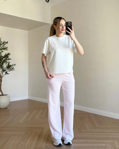 Kısa Kol Kalp Logolu İkili Takım - Pembe