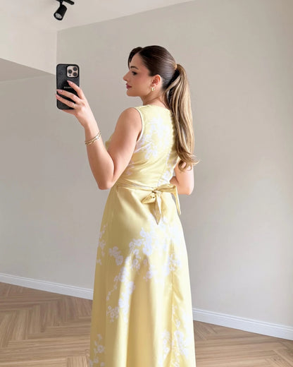 MARILYN Çiçek Desenli Midi Elbise - Sarı