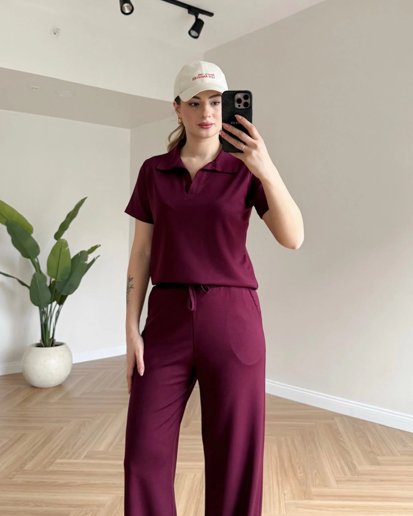 Polo Yaka Modal Kumaş İkili Takım - Bordo