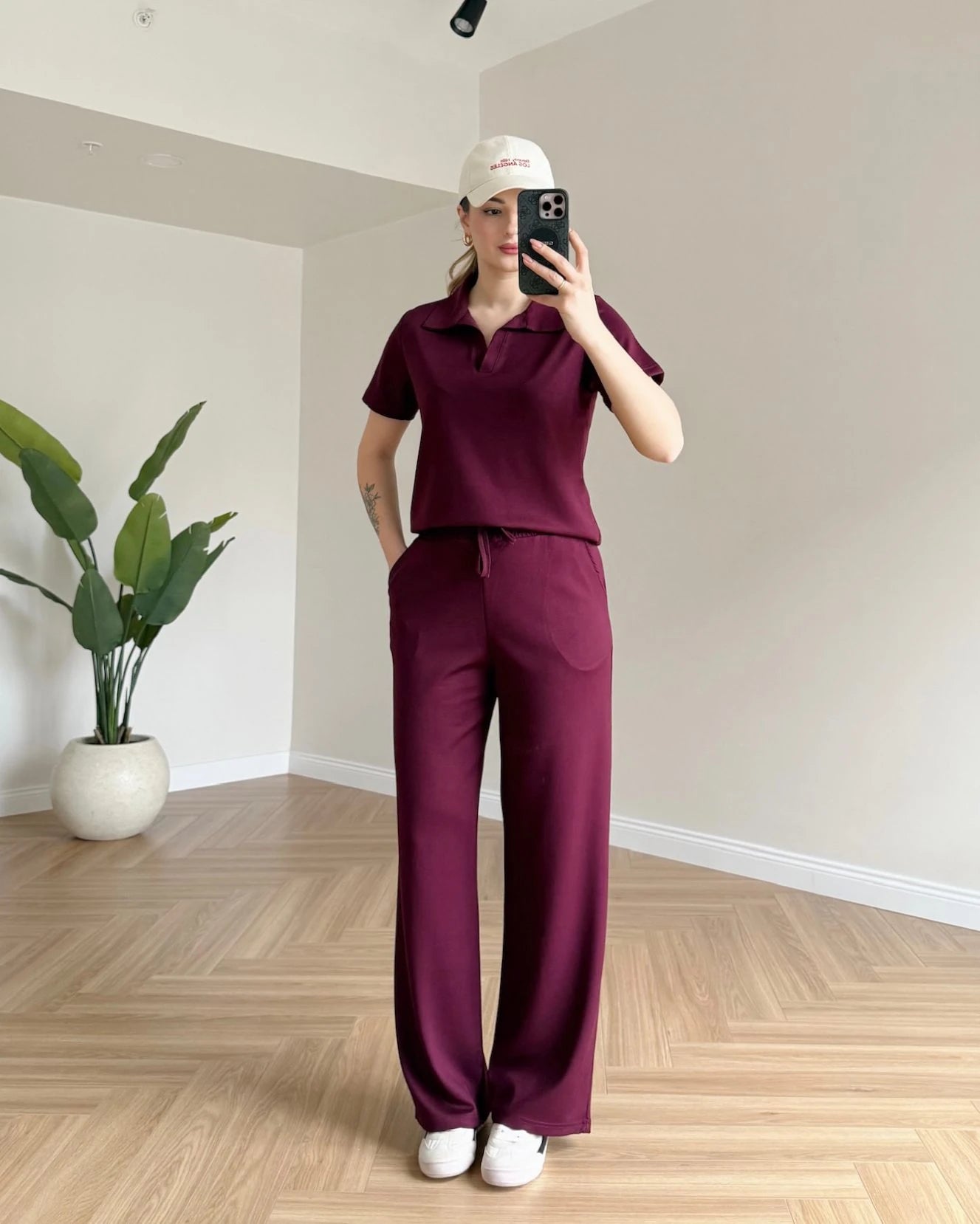 Polo Yaka Modal Kumaş İkili Takım - Bordo