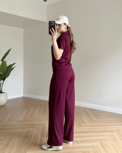 Polo Yaka Modal Kumaş İkili Takım - Bordo