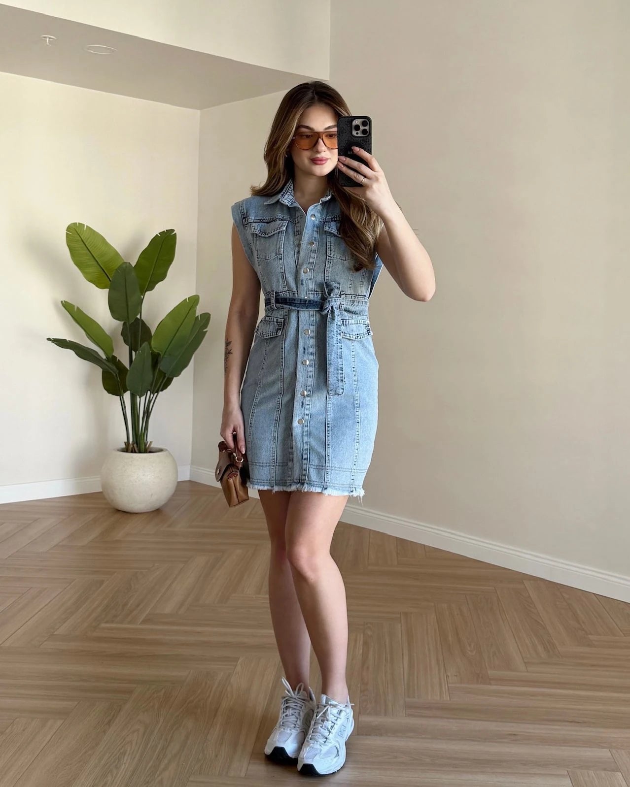 Püskül Detaylı Mini Denim Elbise - Açık Mavi