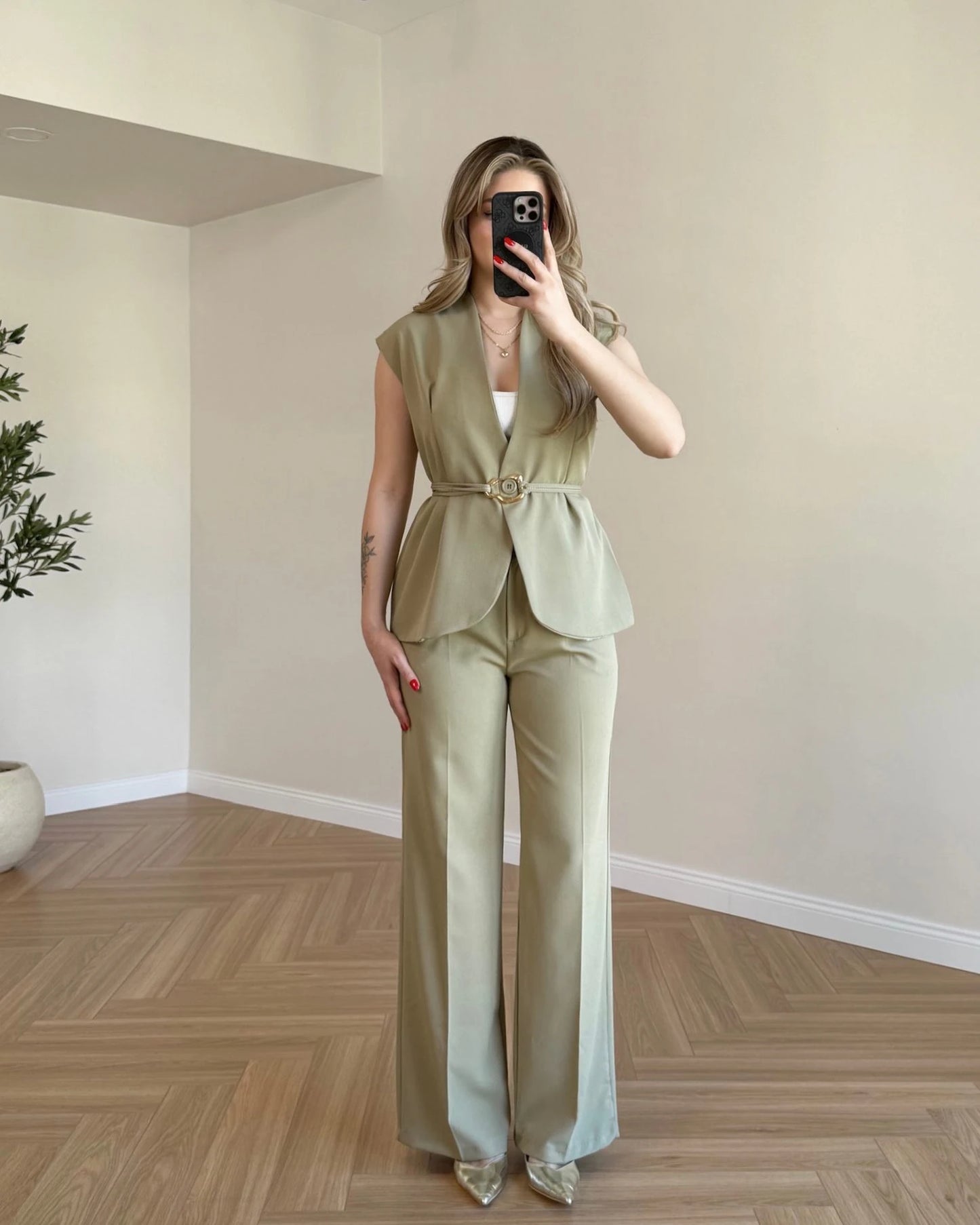 SERENA Premium Yelek Pantolon İkili Takım - Açık Yeşil