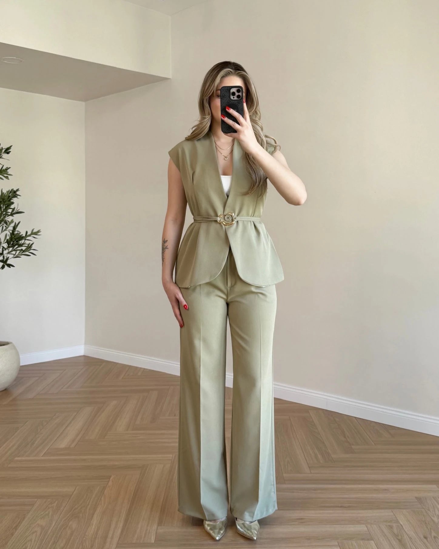 SERENA Premium Yelek Pantolon İkili Takım - Açık Yeşil
