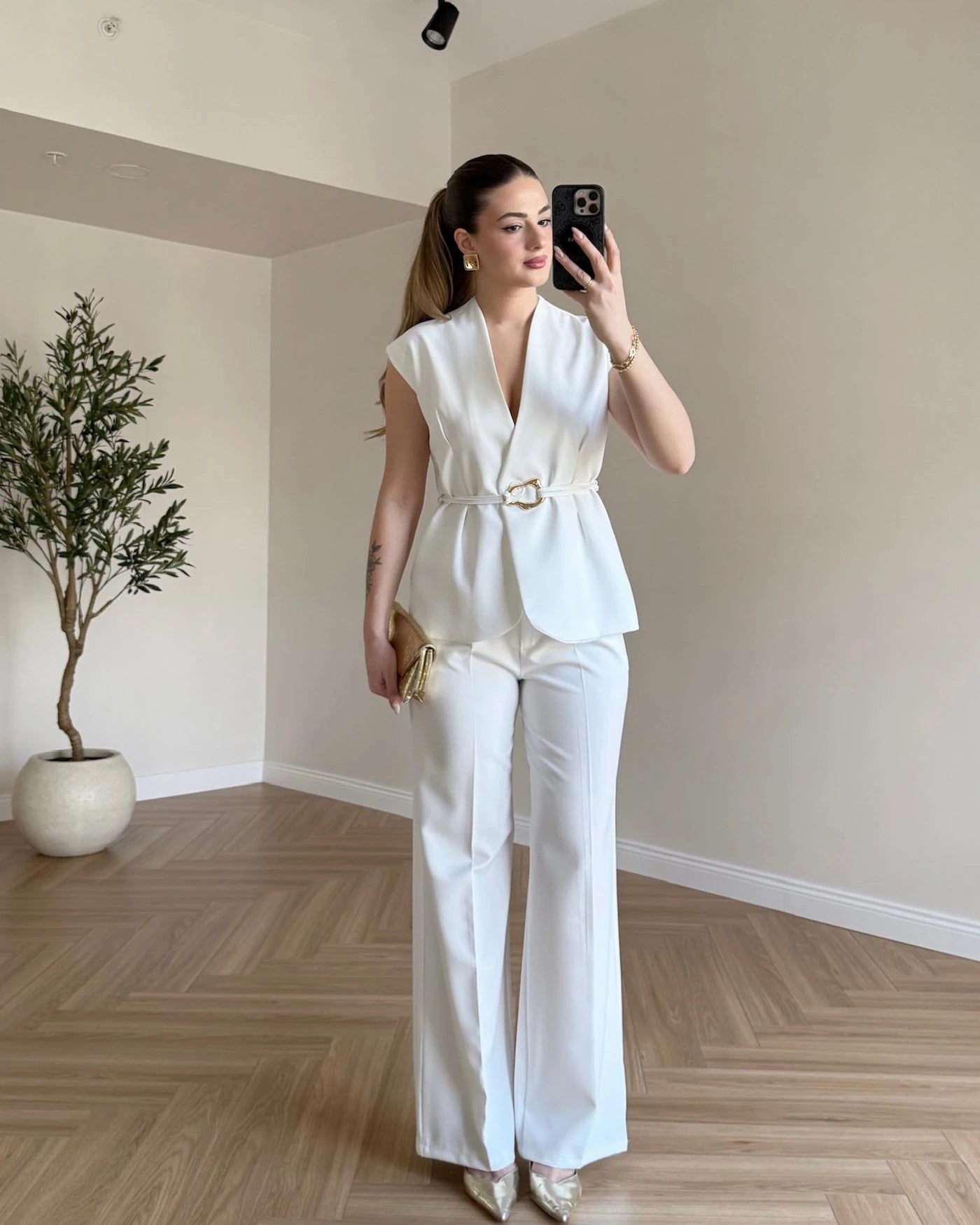 SERENA Premium Yelek Pantolon İkili Takım - Beyaz