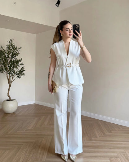 SERENA Premium Yelek Pantolon İkili Takım - Beyaz