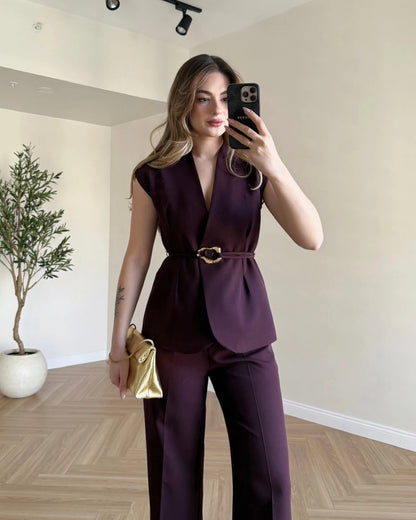 SERENA Premium Yelek Pantolon İkili Takım - Mürdüm
