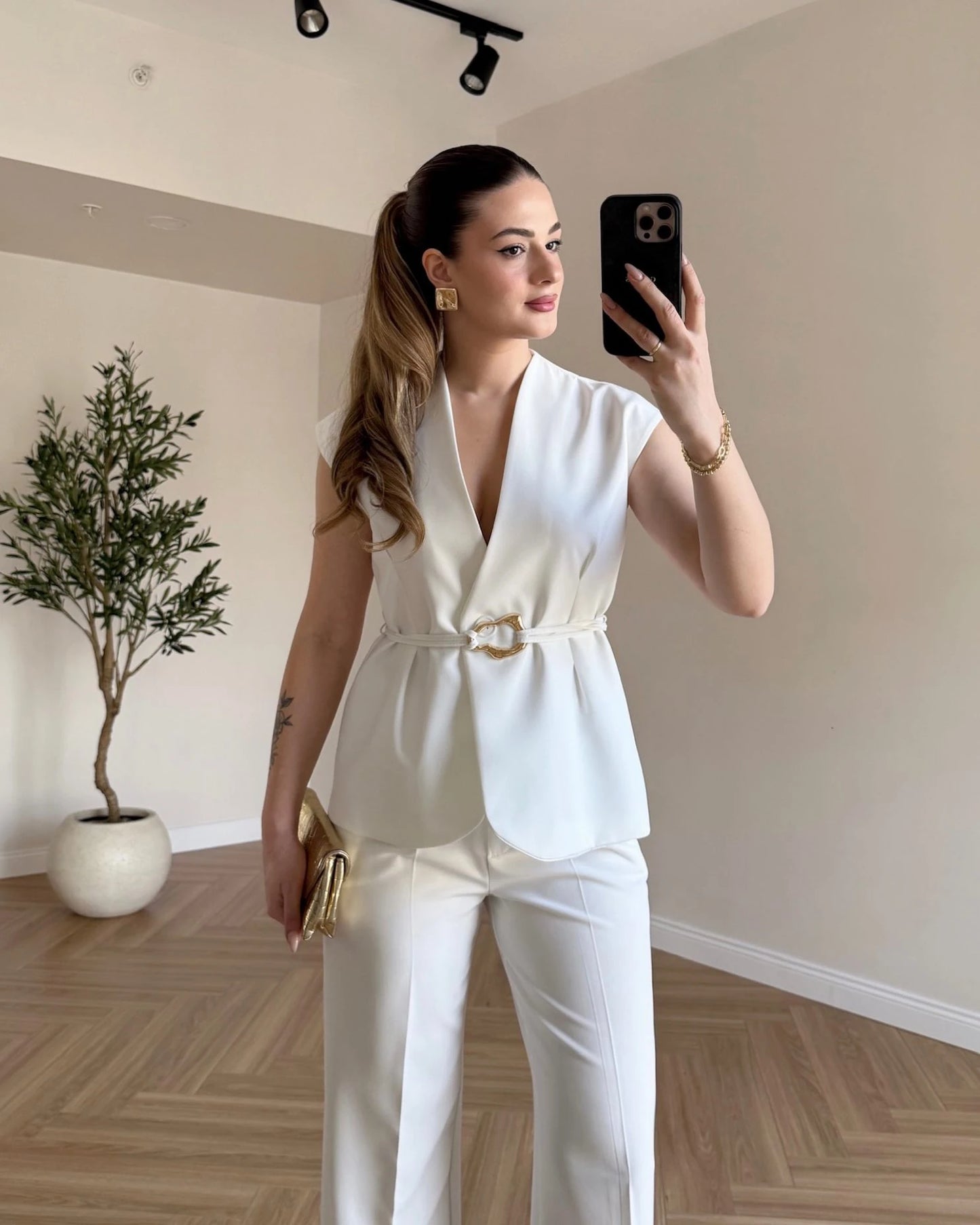 SERENA Premium Yelek Pantolon İkili Takım - Beyaz