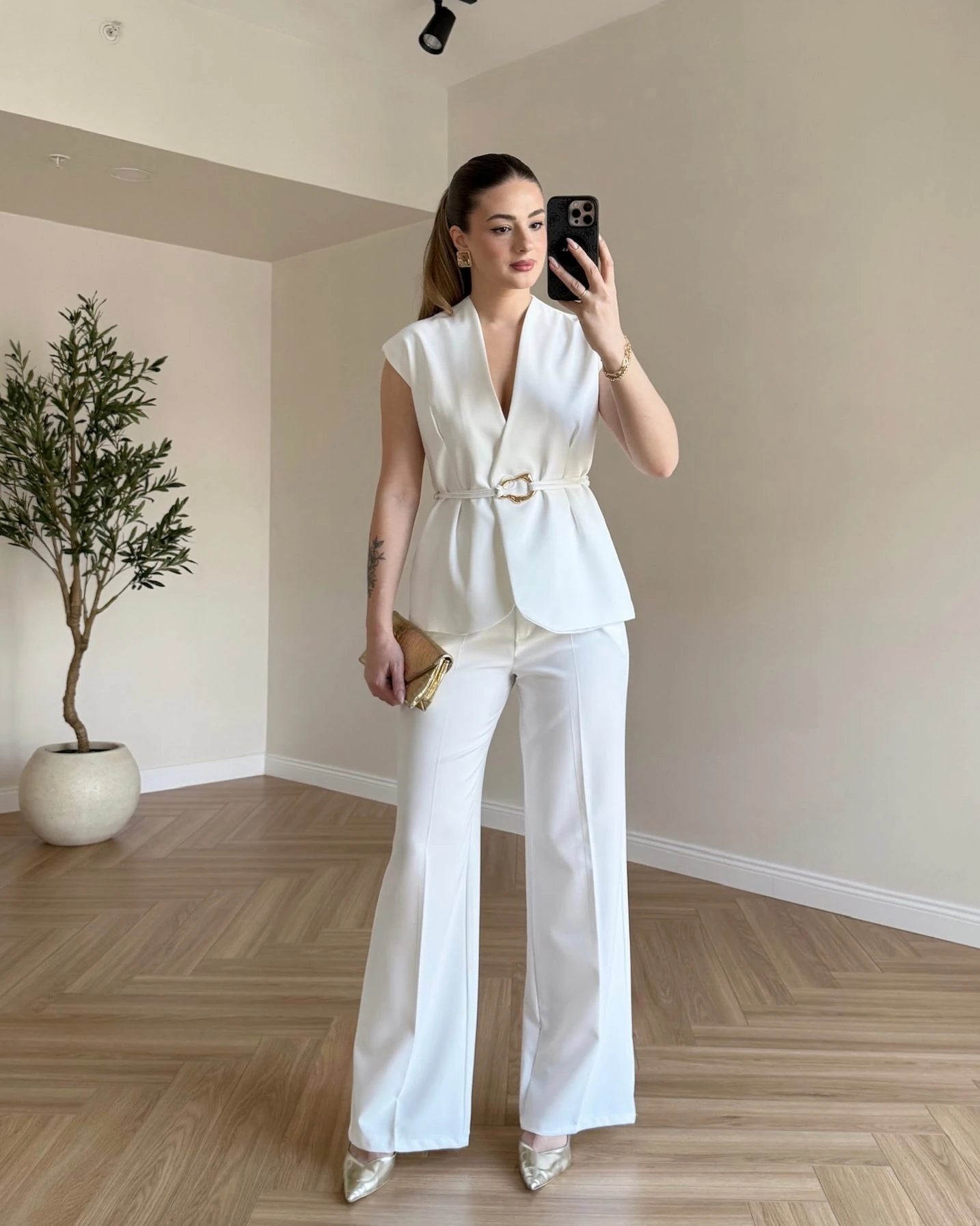 SERENA Premium Yelek Pantolon İkili Takım - Beyaz