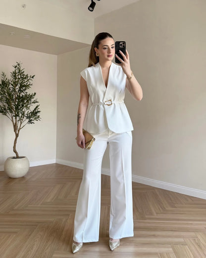 SERENA Premium Yelek Pantolon İkili Takım - Beyaz