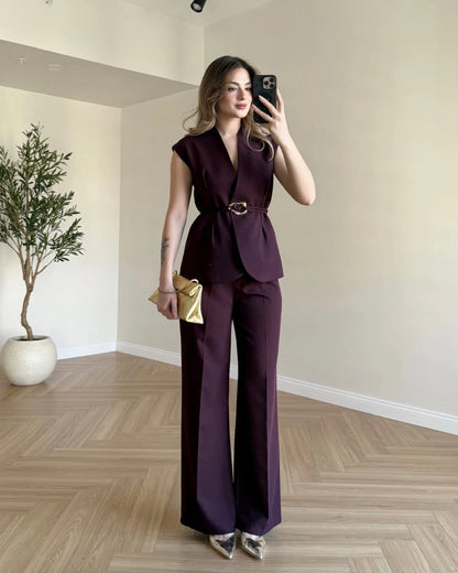 SERENA Premium Yelek Pantolon İkili Takım - Mürdüm