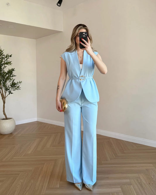 SERENA Premium Yelek Pantolon İkili Takım - Bebe Mavi