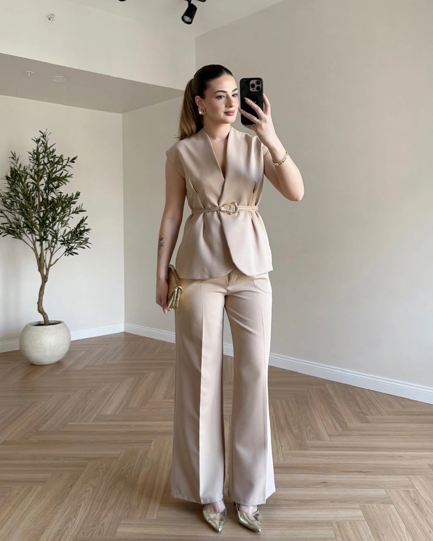 SERENA Premium Yelek Pantolon İkili Takım - Bej