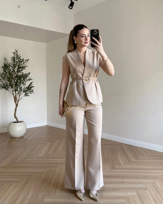 SERENA Premium Yelek Pantolon İkili Takım - Bej