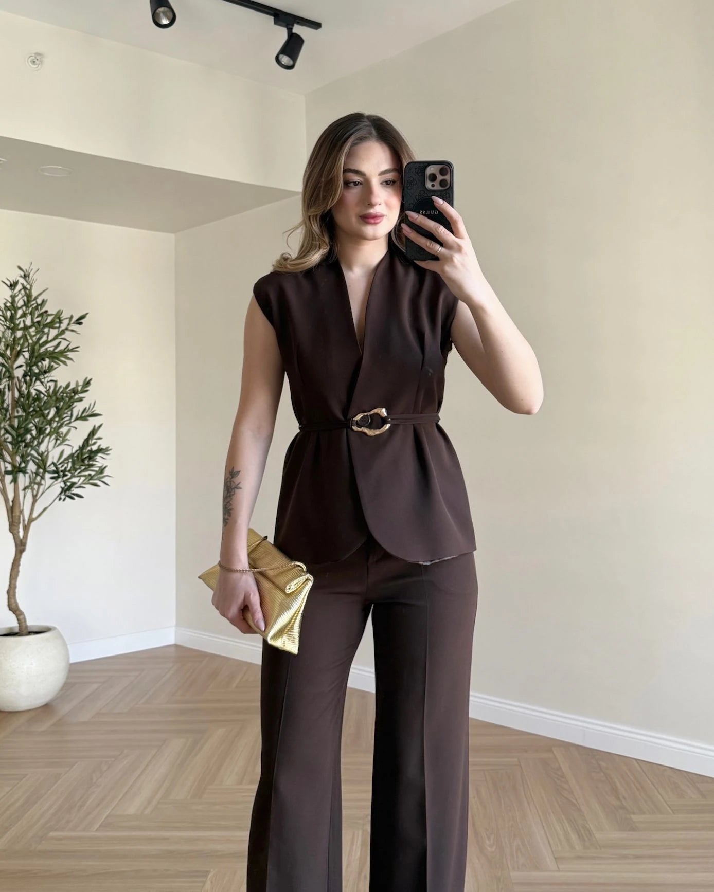 SERENA Premium Yelek Pantolon İkili Takım - Kahve