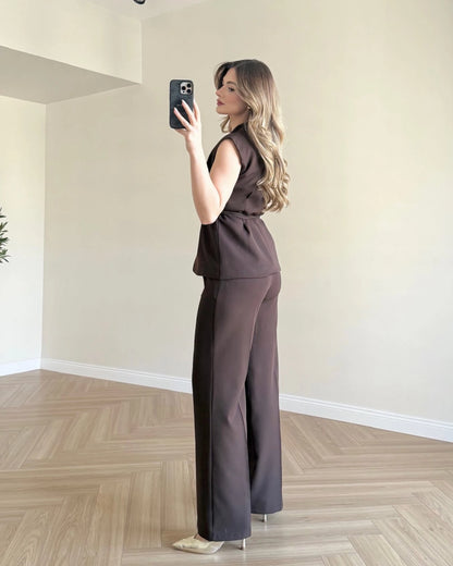 SERENA Premium Yelek Pantolon İkili Takım - Kahve