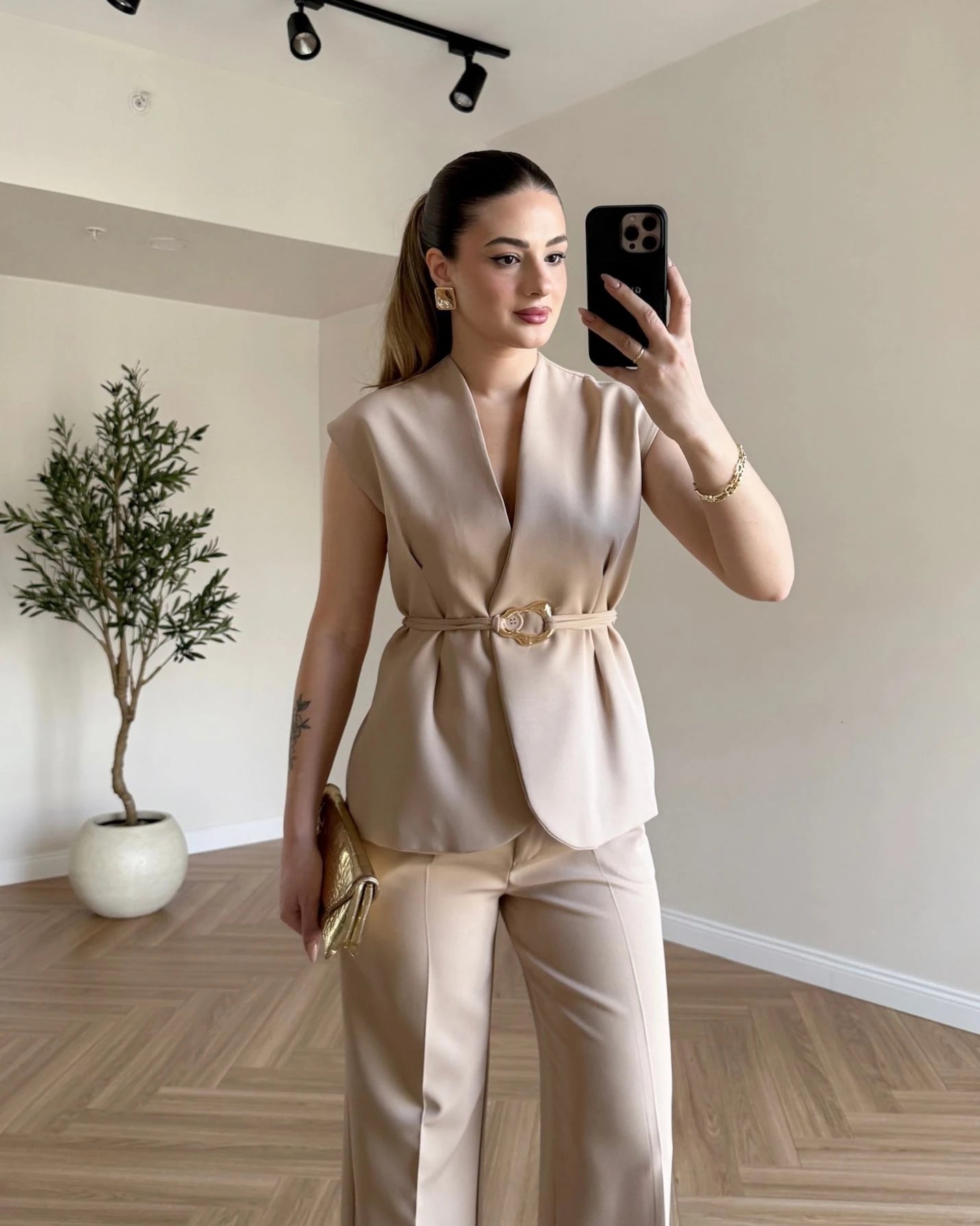 SERENA Premium Yelek Pantolon İkili Takım - Bej