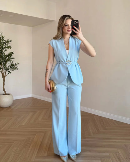 SERENA Premium Yelek Pantolon İkili Takım - Bebe Mavi