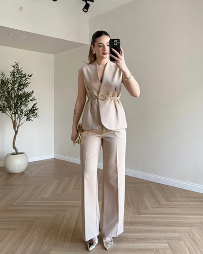 SERENA Premium Yelek Pantolon İkili Takım - Bej